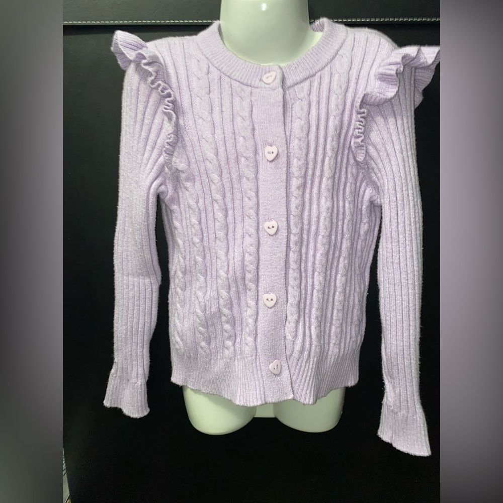 New Crown & Ivy Kids Lavender Ruffle Knit Button-down Sweater size Small